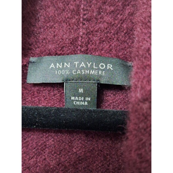 Ann Taylor 100% Cashmere Sweater Medium Burgundy Shawl Collar Drape Front Soft - Picture 4 of 10